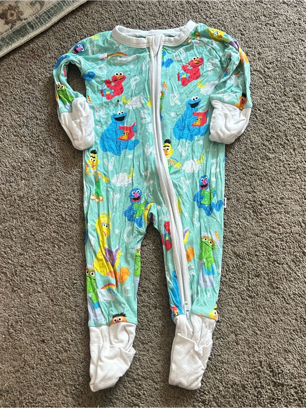 Little Sleepies Mint Green Sesame Street Footed One-Piece Pajamas
